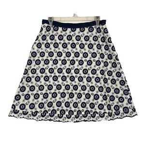 MEDUSA Womens A Line Skirt Sz 11 White Blue Floral Embroidered Lined Knee Length